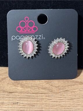 Paparazzi Silver Pink Cat's Eye Halo Earrings